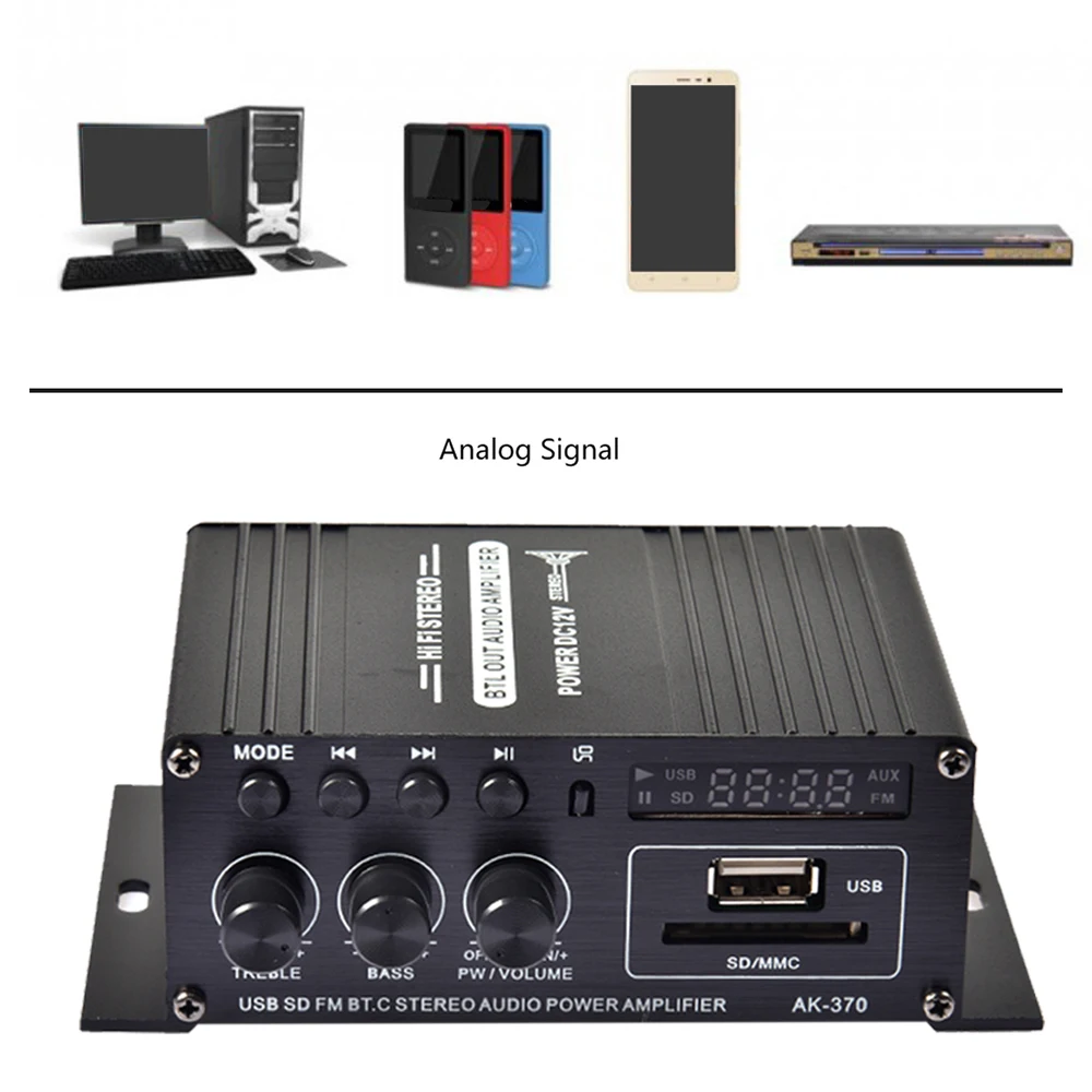Sound Amplifier Channel HiFi Audio Power-amplifier Car Stereo Music Receiver FM MP3 Power-Amplifier DC12V AK370 AK170 for Car