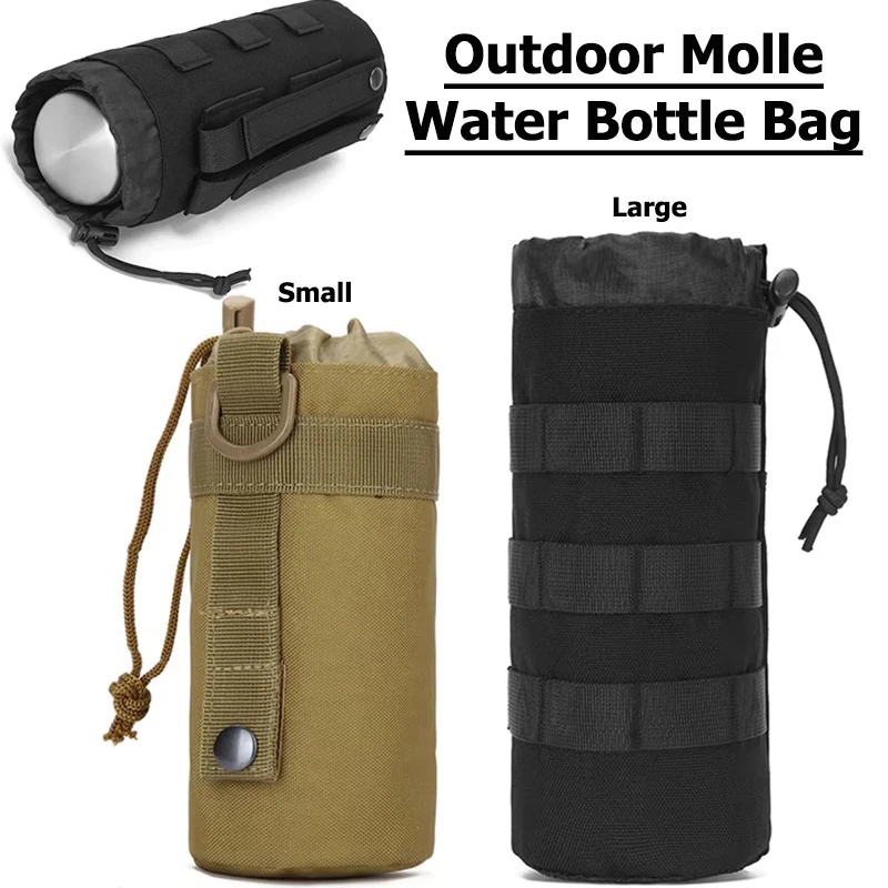 Outdoor Molle Water Bottle Bag Kettle Pouch Holder Camping Hiking Cycling Bottle Bag Adjustable Drawstring Water Bottle Pouch