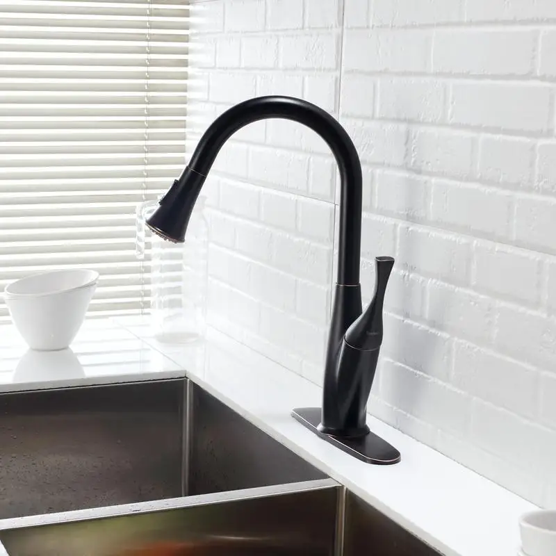 

Pull Down Kitchen Faucet, Oil Rubbed Bronze, Spray Function, Easy Install, Durable Design, Modern Style for Home Upgrade