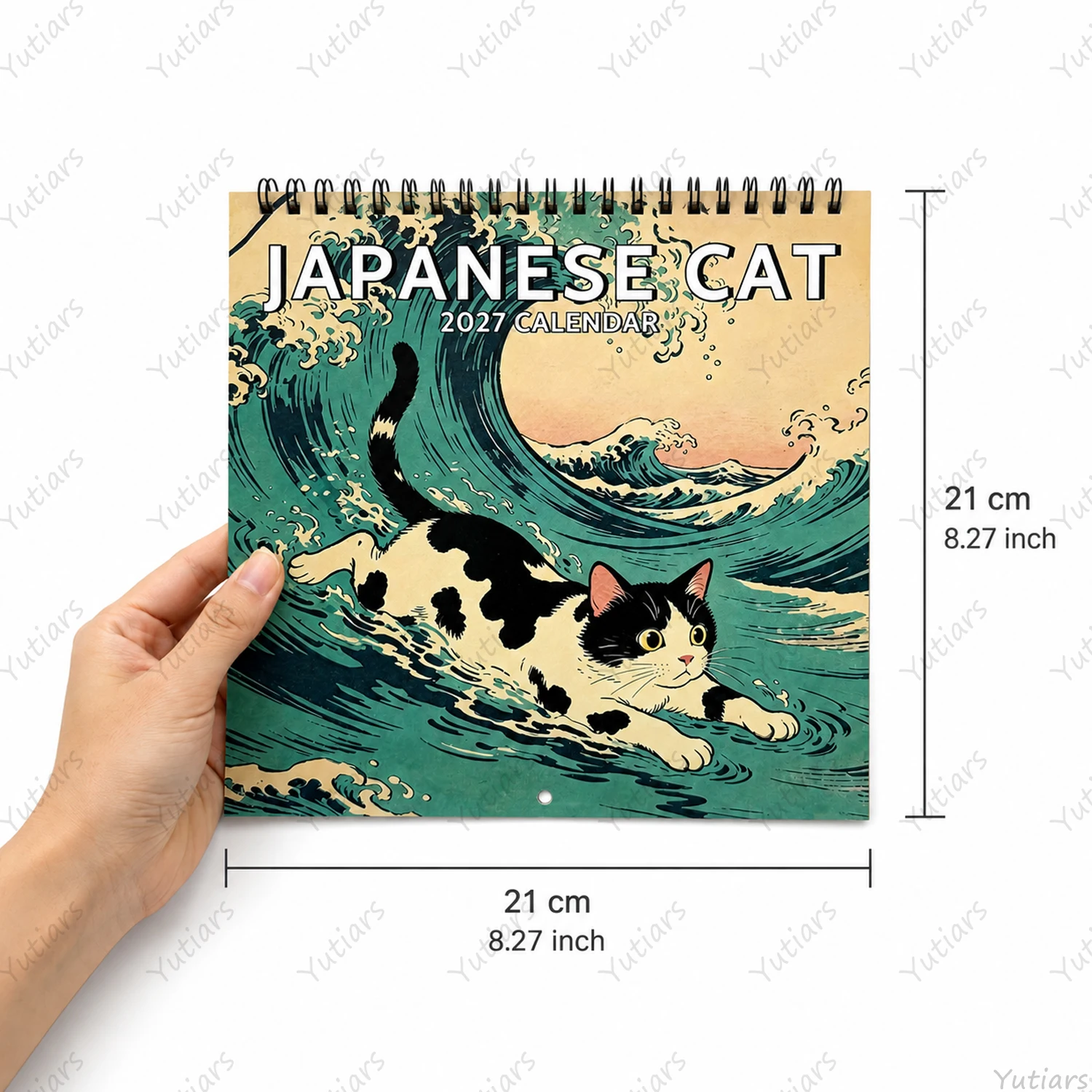 2027 Japanese Cat Wall Calendar, Cute Cat Illustration Monthly Planner, Square Hanging Calendar Home Decor Gift for Cat Lovers