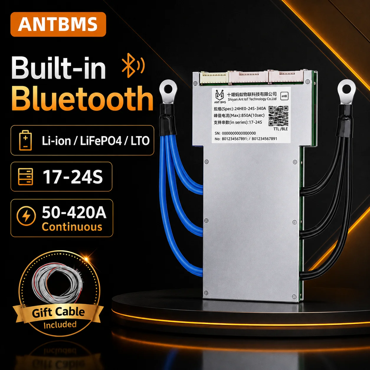ANT BMS 17-24S 60V 72V for Lifepo4 Li-ion Battery Smart BMS 340A 420A 20SNMC LFP for E-bike E-scooter with Bluetooth Balance BMS