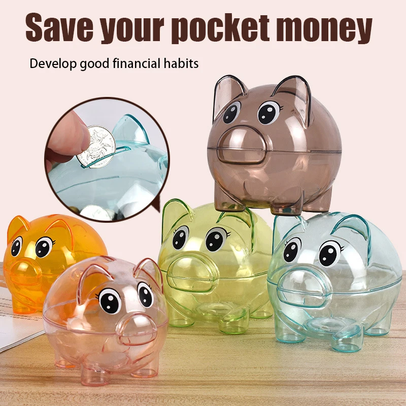 Transparent Piggy Bank Toy para crianças, Moedas, Claro, Plástico, Moeda, Dinheiro, Dinheiro, Colecionáveis, Caixa de poupança, Presente, Adereços