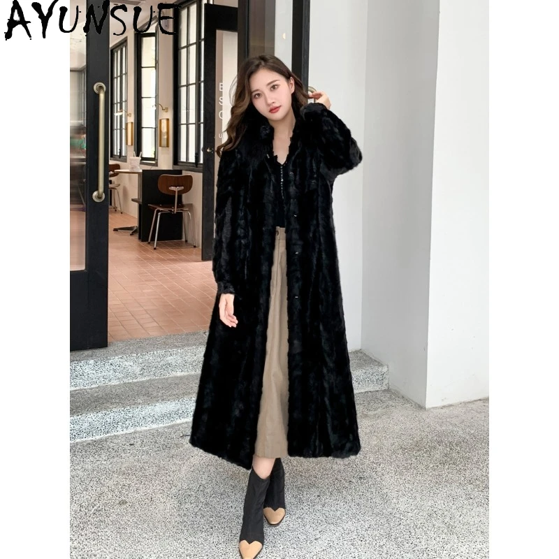 AYUNSUE manteaux de fourrure de vison pour femme hiver 2025 manteau de fourrure Long femme vêtements de mode élégants pour femme de haute qualité Ropa Mujer