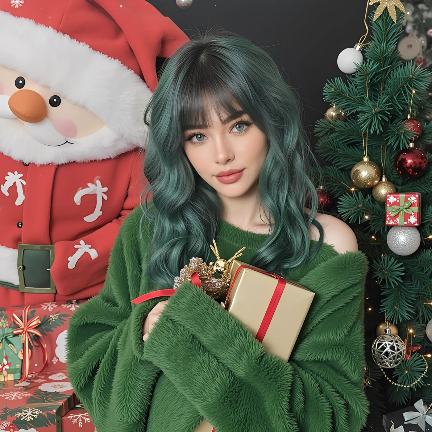 

Рождественские зеленые короткие волнистые синтетические парики Боб с челкой для женщин, парики Лолиты для косплея, термостойкий модный натуральный парик