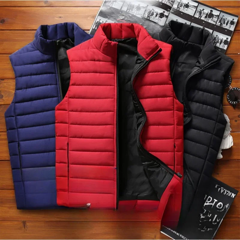 Mens Vest Jacket Warm Sleeveless Jackets Winter Waterproof Zipper Coat Autumn Stand-up Collar Casual Waistcoat Brand Clothing