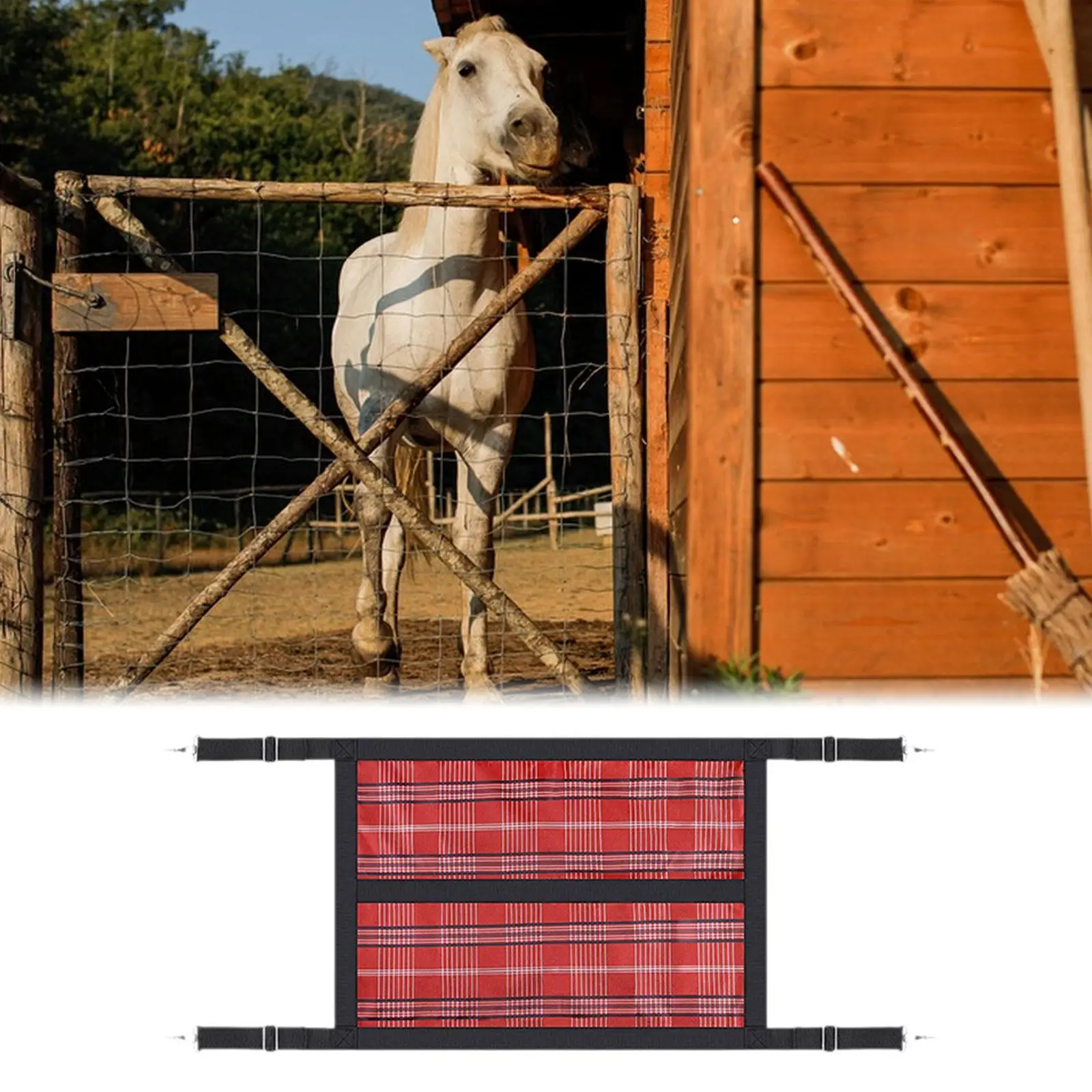 Horse Stall Guard with Adjustable Straps Keep Horses Securely in Stall Oxford Cloth 59.1" x 18.9" for Cows Barn Covered Guard