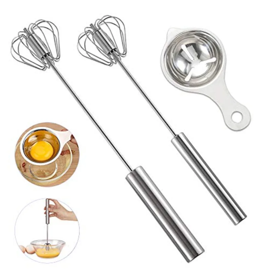 

Stainless Whisks 2 Pieces 10"/12" Hand Push Egg Beater Mixer Non Electric Easy Whisk Just Pressing and Whisking Save Much Energ