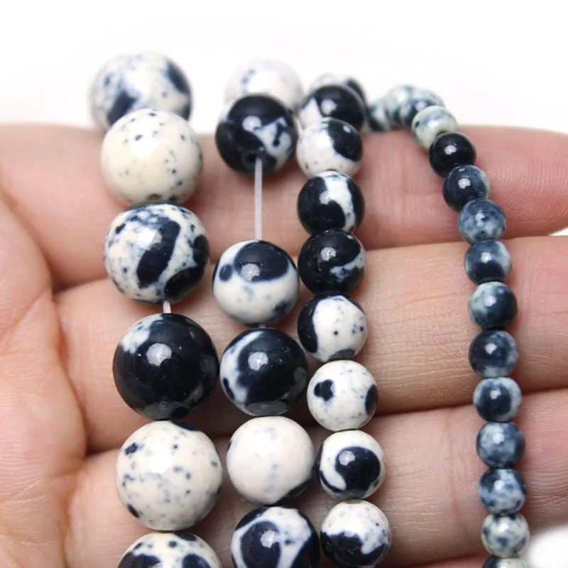 Natural White Black Rain Jaspers Stone Round Loose Spacer Beads For Jewelry Making DIY Bracelet 4/6/8/10/12mm Wholesale