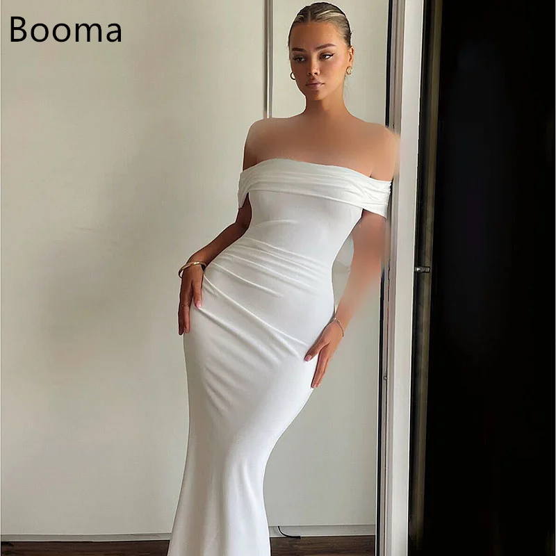 

Booma Simple Mermaid Off The Shoulder Wedding Dresses Bow Satin Sleeveless Brides Gown Custom Made 2025