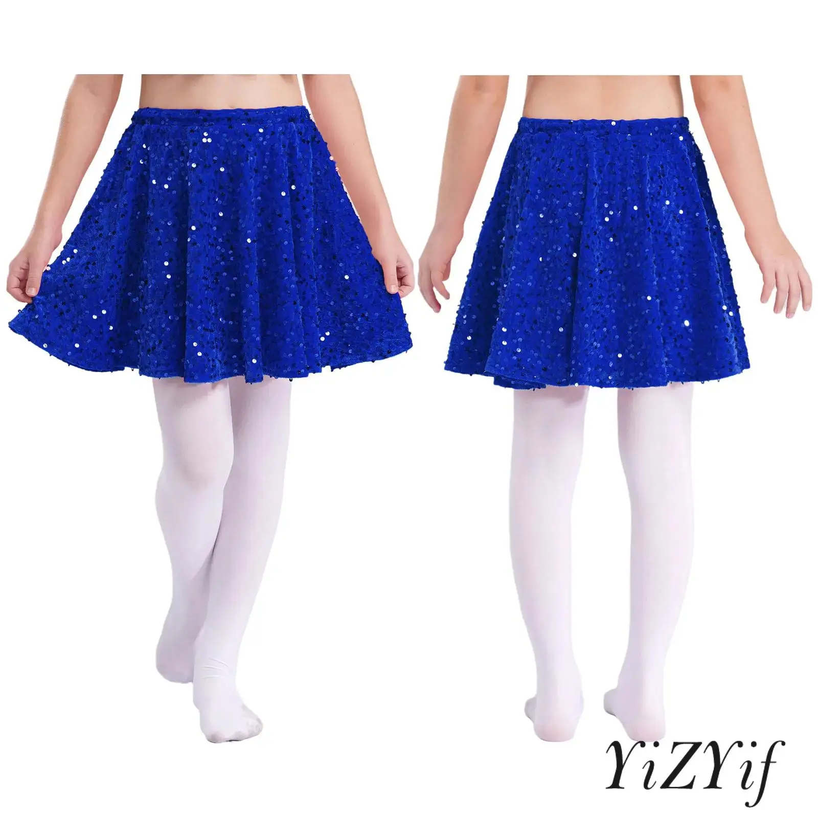 

Girls Holiday Performance Dance Skirt Sparkling Sequin Tutu Skirts with Ruffle Hem for Christmas Party Stage Show Xmas Costume