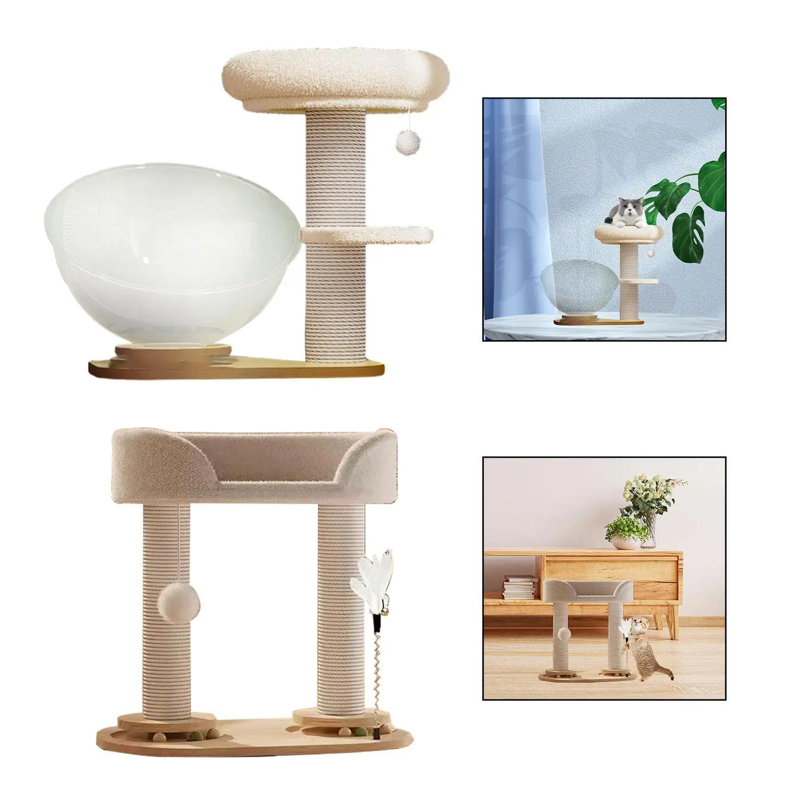 Cat Tree with Ball Toy Interactive Indoor Cats Tower Wood Cat Scratcher for Indoor Cats All Sized of Cats Pet Toy Kitty Kittens