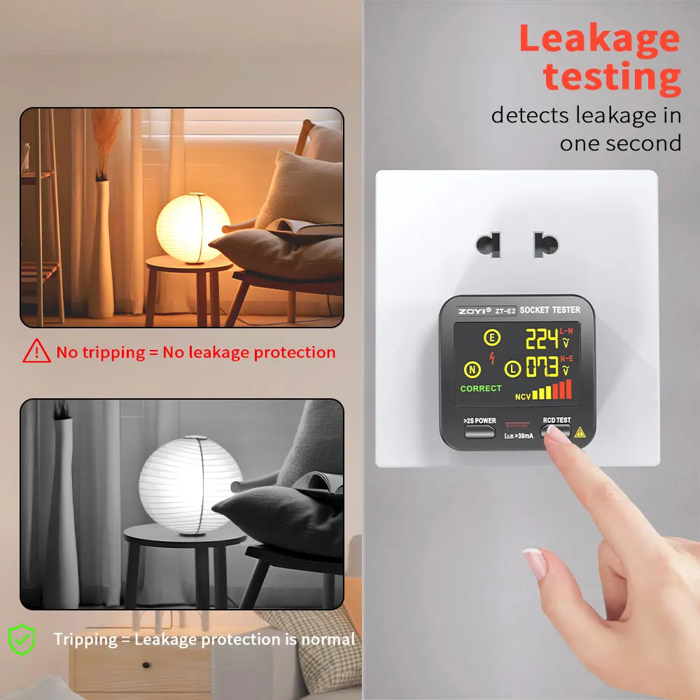 ZOYI Smart Socket Tester Smart Socket Voltage Checker RCD GFCI Test NCV Live Neutral Test EU US UK Plug Table