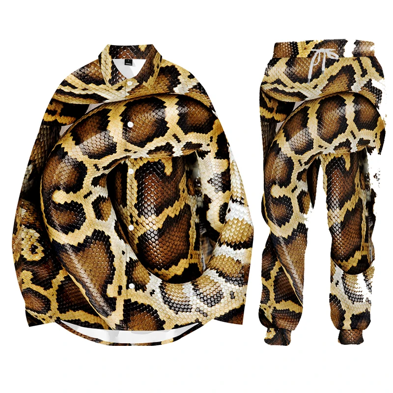 Men Snake Personality Printed HoodieSweatpants 2 Piece Set Long Sleeve Pullover Sweatershirt Suit Elastice Waist Trousers Outfit