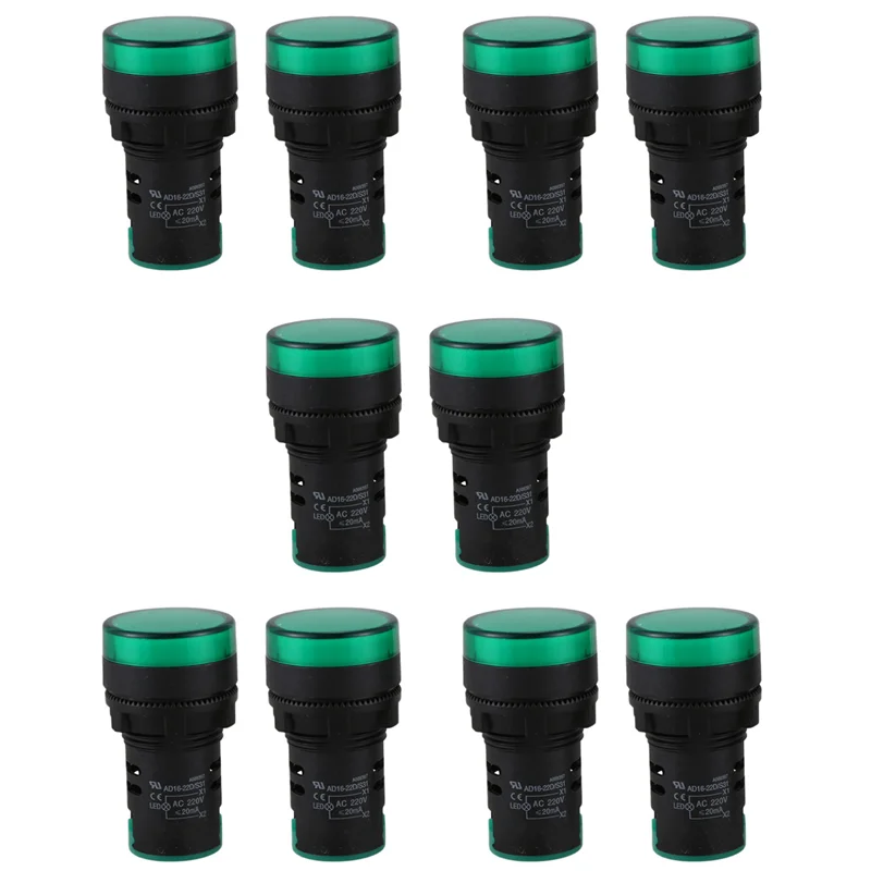 ABXF-10 шт. AC220V зеленый светодиодный индикатор питания контрольная сигнальная лампа диаметром 22 мм