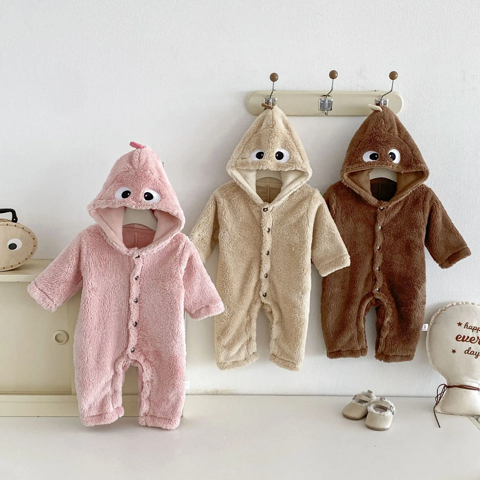 INS Girls Boys Cute Cartoon Hooded Rompers Bebe Soft Fleece Warm Jumpsuits Autumn Winter Toddlers Newborn Birthday Body Clothes