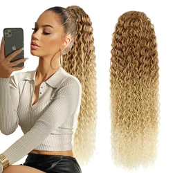 BOL-Extensão De Rabo De Cavalo Encaracolado Sintético Para Mulheres, Cabelo Encaracolado Kinky, Cordão Longo Macio, Loiro Ombre, Onda De Água, 30