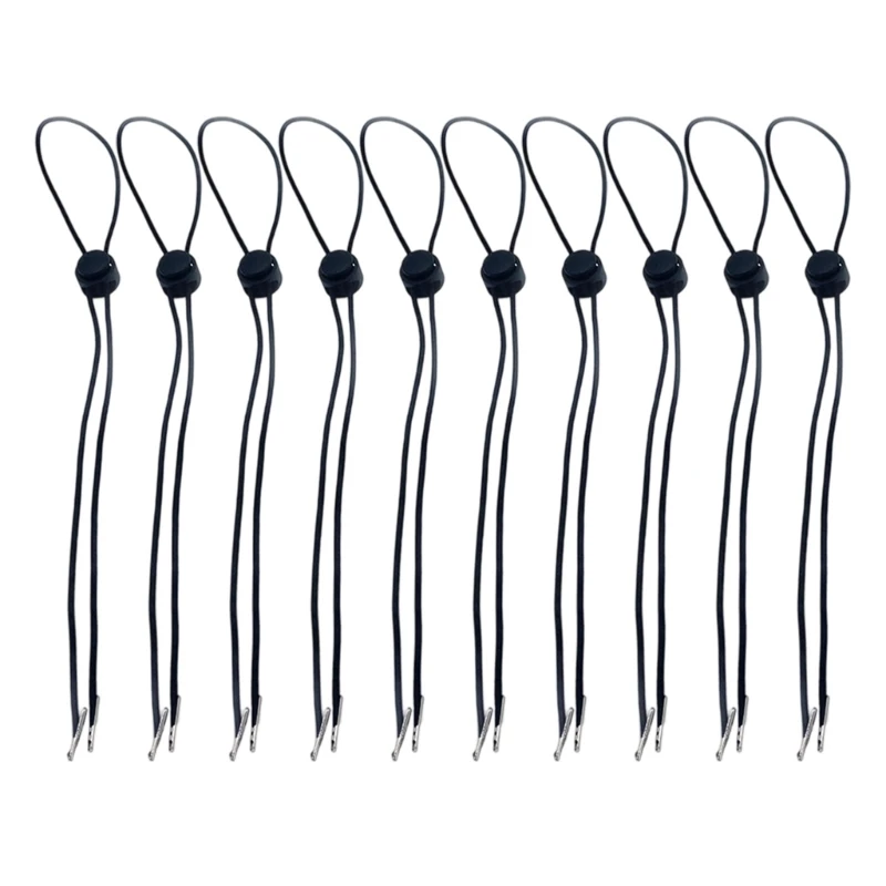 49MD Pack of 10 Black Adjustable Hat Chin Cord for Outdoor Activity Sports
