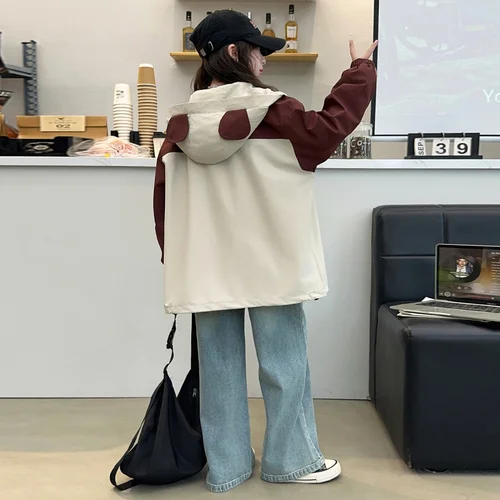 귀여운 스타일리시 어린이 팬더 재킷, 여아용 가을 코트 아우터, 아기 소녀 팬더 후드 재킷, 귀 나이 5 ~ 14 세 