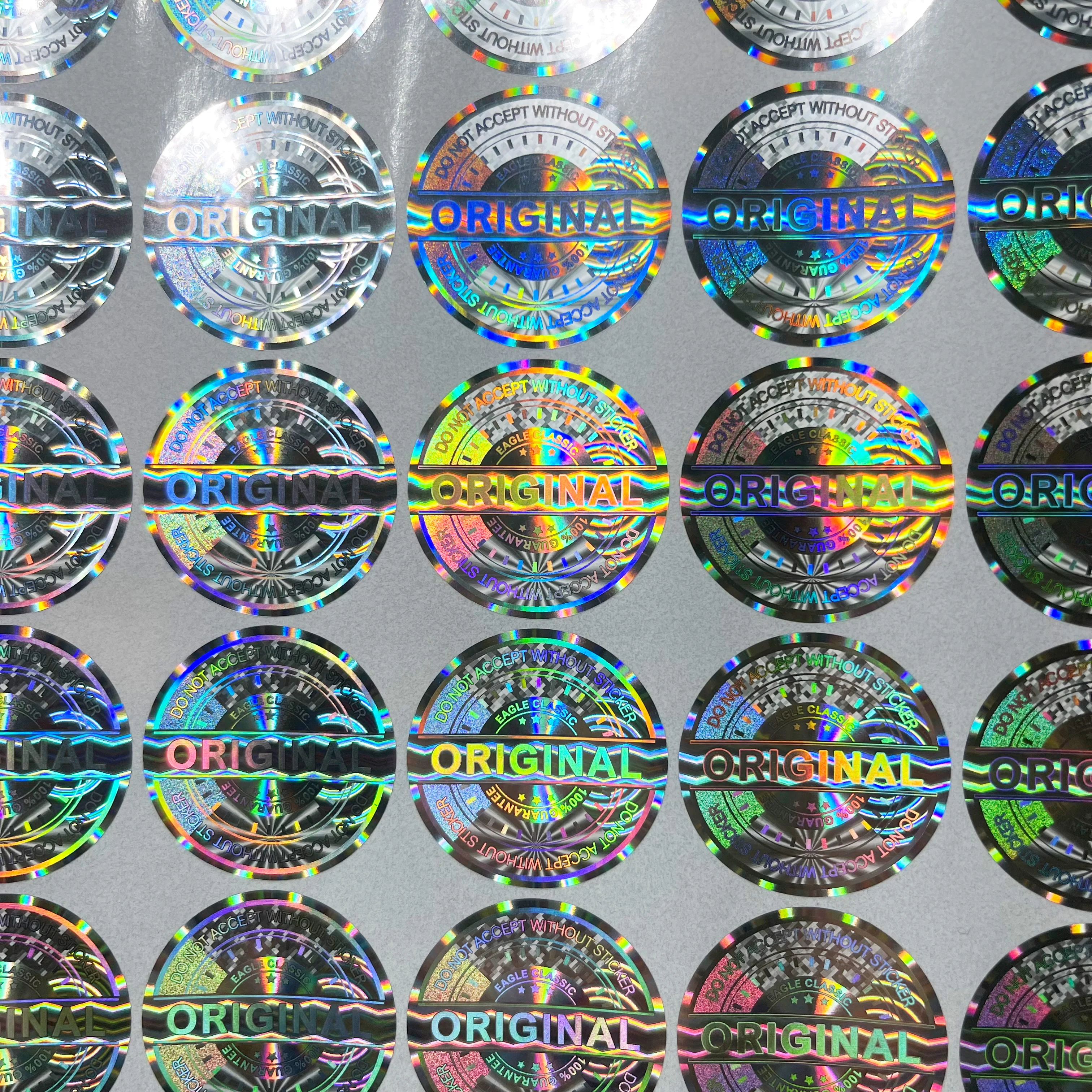 100pcs silver round holographic sticker warranty tear invalid seal label original authentic high safety laser sticker 30mm