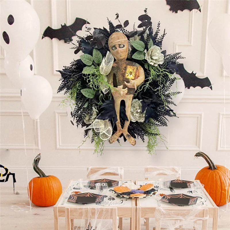 

New Halloween Mummy Wreath for Front Door, Halloween Wreath Mummy Halloween Wreath Scary Halloween, Halloween Skull