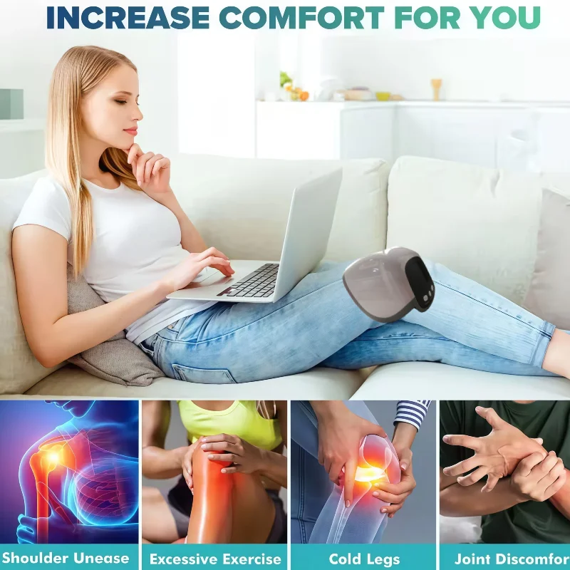Knee Heat Massager Wrap Cordless Rechargeable 3 Heat & Vibration Levels for Stiffness Discomfort Relief