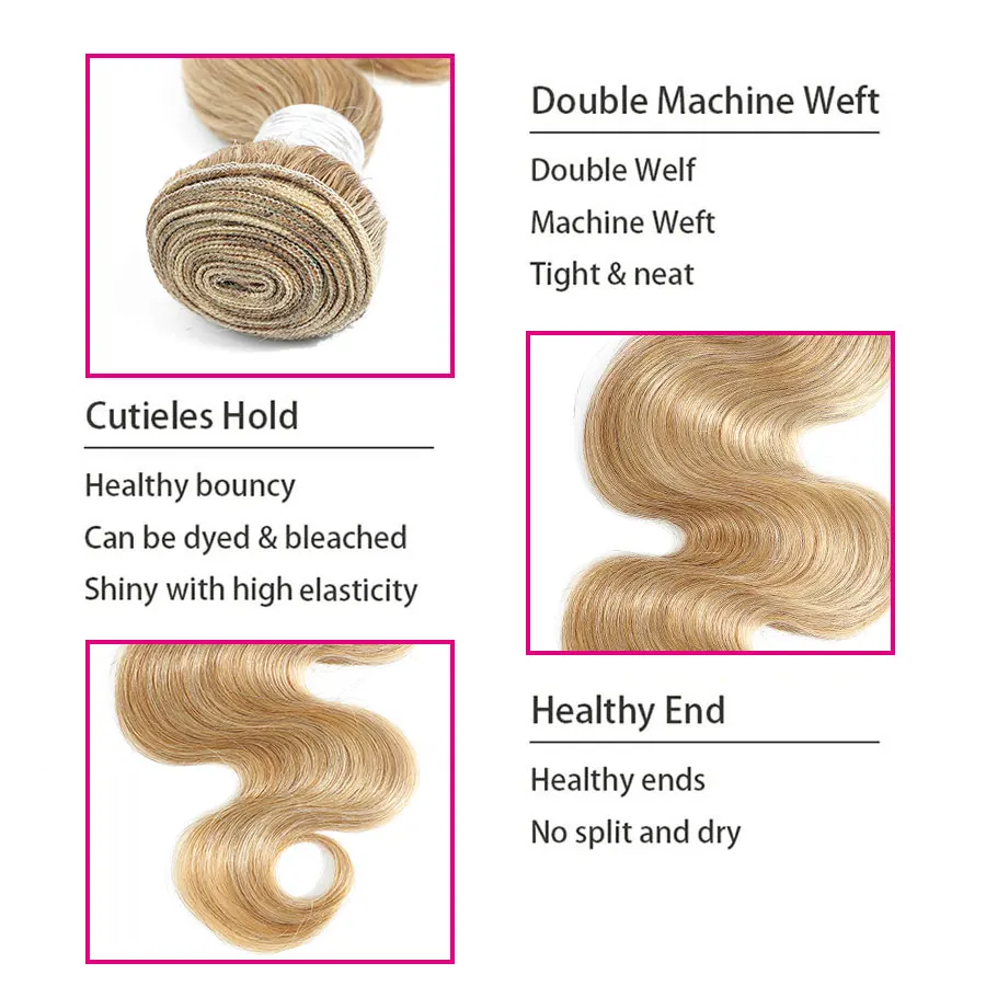 Linhua Body Wave P27/613 Human Hair Bundles 8 to 30 Inch Body Wave Human Hair HIghlight Blonde Machine Made Double Weave Weft