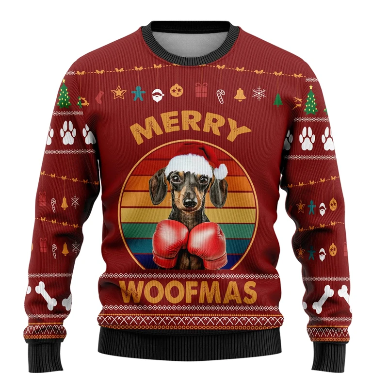 Funny Boxing Dog Graphic Sweatshirts Labardor Bulldog German Shepherd Ugly Christmas Sweater Xmas Holiday Pullovers Pet Sweaters