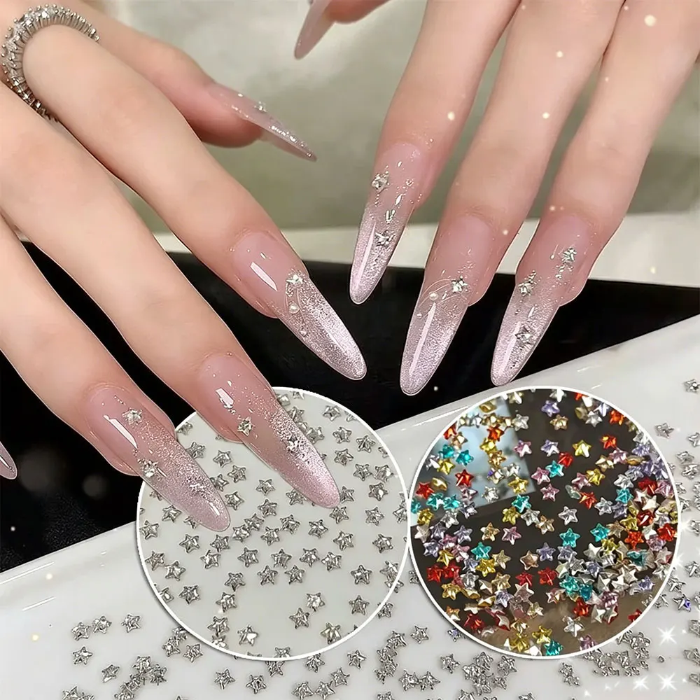 30/50 Stück Funkelnde 3mm Mini-Stern-Zirkonia-Nagelsteine, klare, rosa, rote, blaue Sterne, Diamant-Nagelsteine, flache Nageldekoration, 1€ – Detail 2