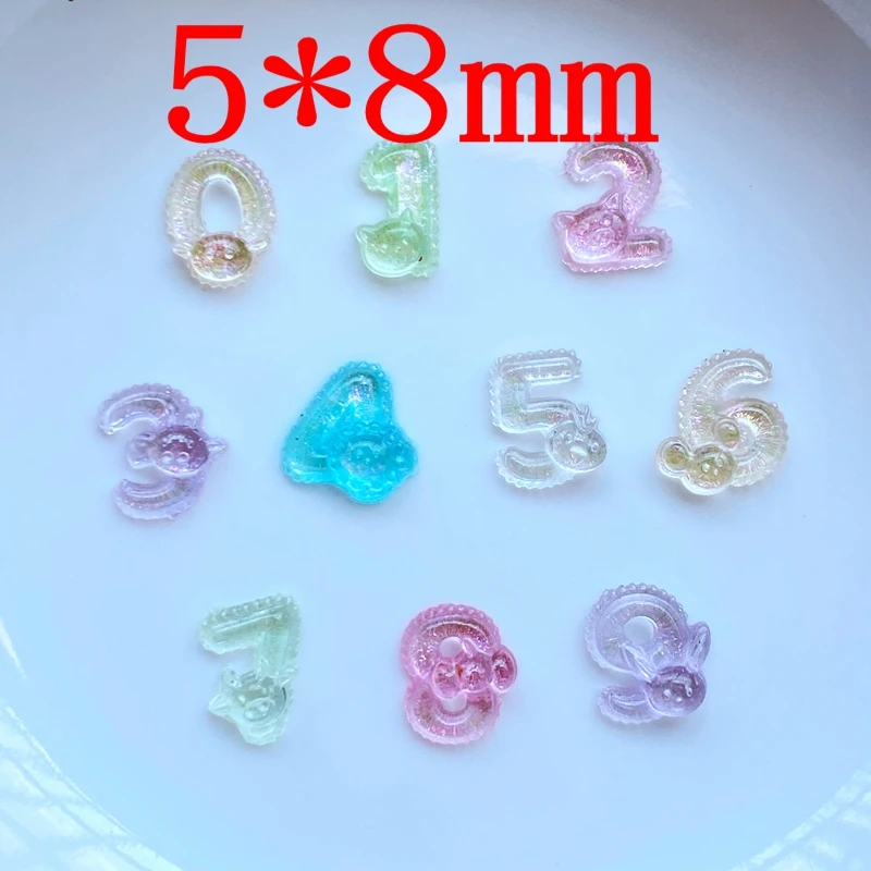 100Pcs New Cute Mini 5*8mm Shiny Arabic Numerals Resin Flatback Cabochon Ornament Jewelry Making Hairwear Accessories