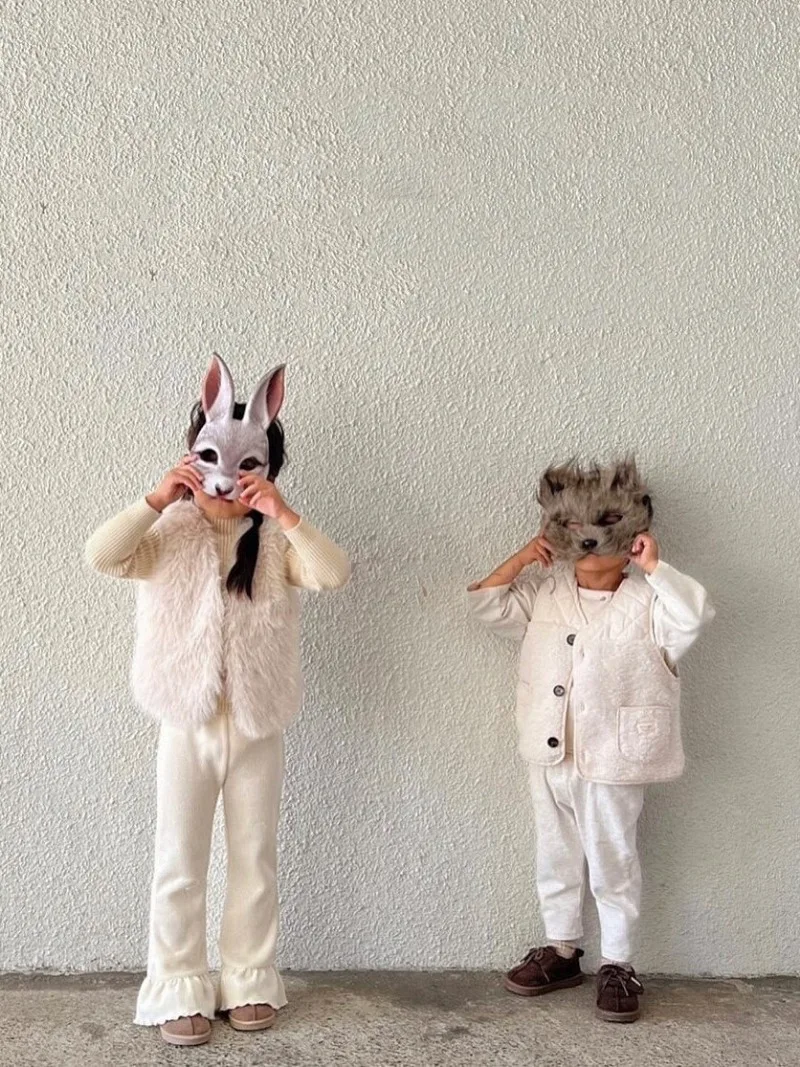 Bunny Mask for Kids Plush Fox Half Face Mask Masquerade Rabbit Mask Birthday Party Cosplay Halloween Costume Dressing Up Props