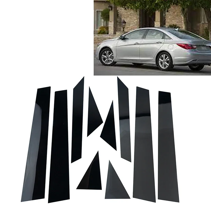 

10Pcs Car Glossy Piano Black Pillar Posts Window Door Column BC Trim Decal Cover Stickers For Hyundai Sonata 2011 2012 2013 2014