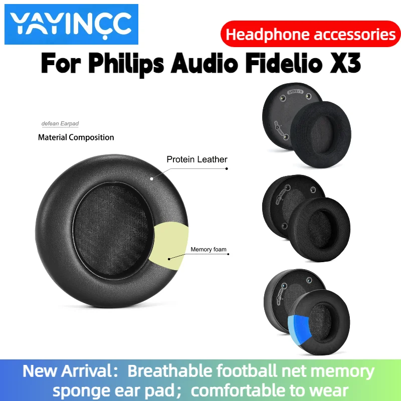 

Replacement Breathable football net memory sponge /leather/flannel ear pad For Philips Audio Fidelio X3Headset repair parts
