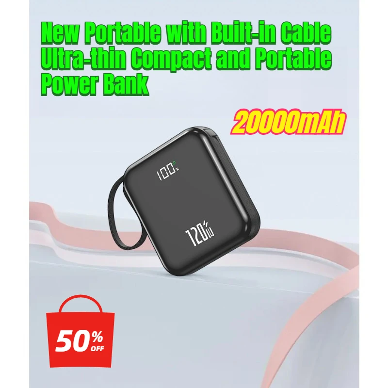 

20000mAh New Portable with Built-in Cable Ultra-thin Compact and Portable Power Bank