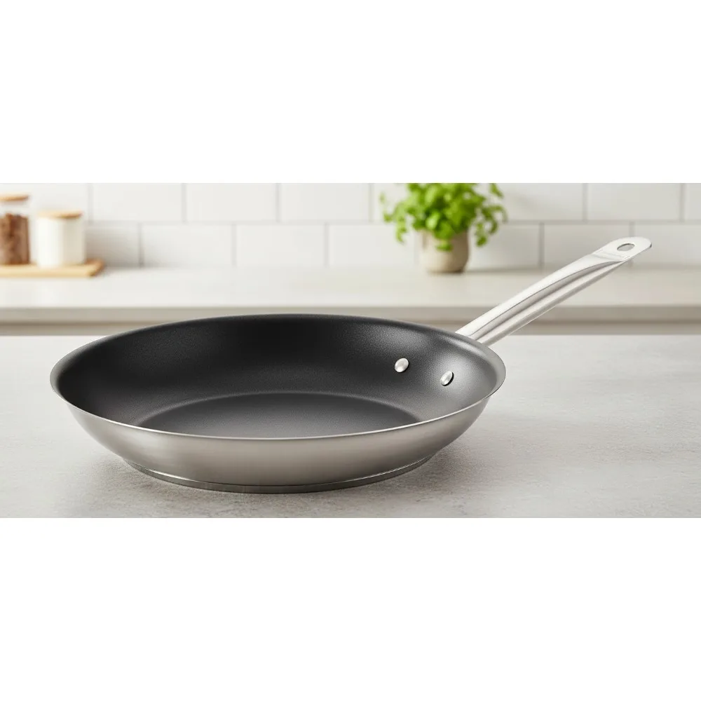 

12-Inch Large Non-Stick Frying Pan with Tri-Ply Base, Oven & Dishwasher Safe for Home Chefs