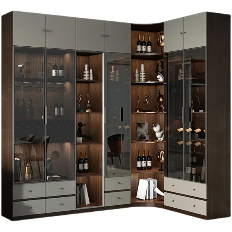 

Minimalist Solid Wood Wine Cabinet Living Room Wall Toughened Glass Door Red Wine Cabinet Display Cabinet Corner Bookcase