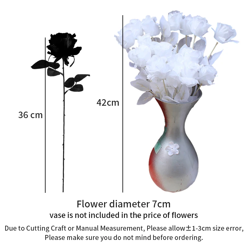 YOMDID 5Pcs Silk Black Rose Artificial Flower Head Bouquet Home Living Room Wedding Halloween Chritmas Decor New Year Decoration