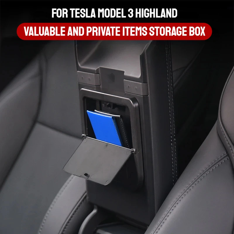 

Hidden Storage Box for Tesla Model 3 Highland 2024 Armrest Holder Box Privacy Storage Box Organizer Car Accessories