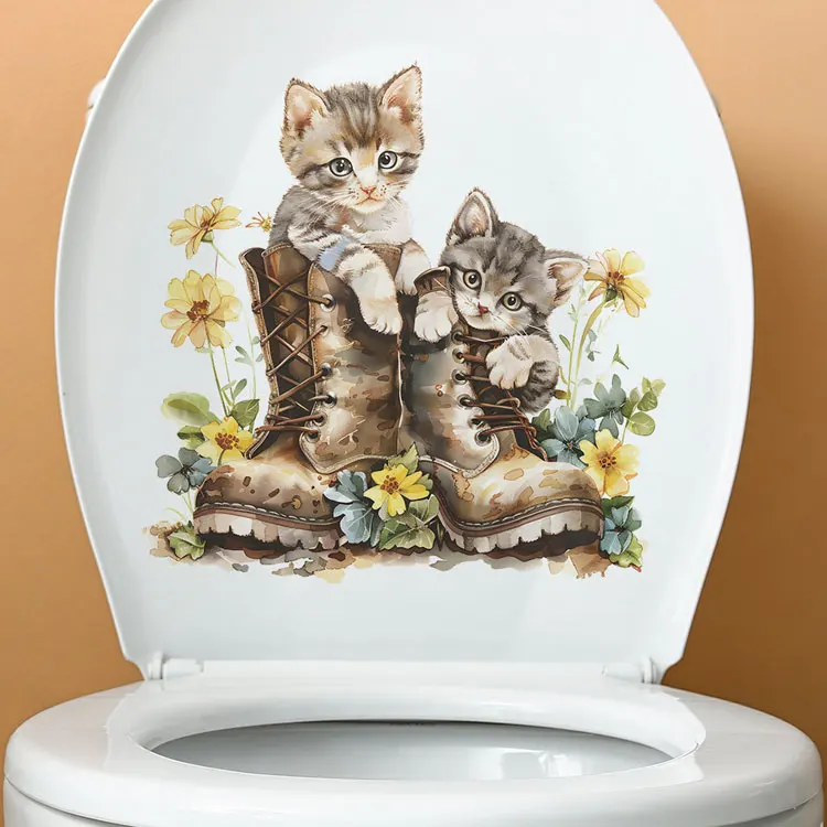 Niedliche Katzen-Wandaufkleber für Badezimmerdekoration, Toiletten-Wandbild, Schlafzimmer-Schrankdekoration, selbstklebende lustige Kätzchen-Aufkleber – Detail 3