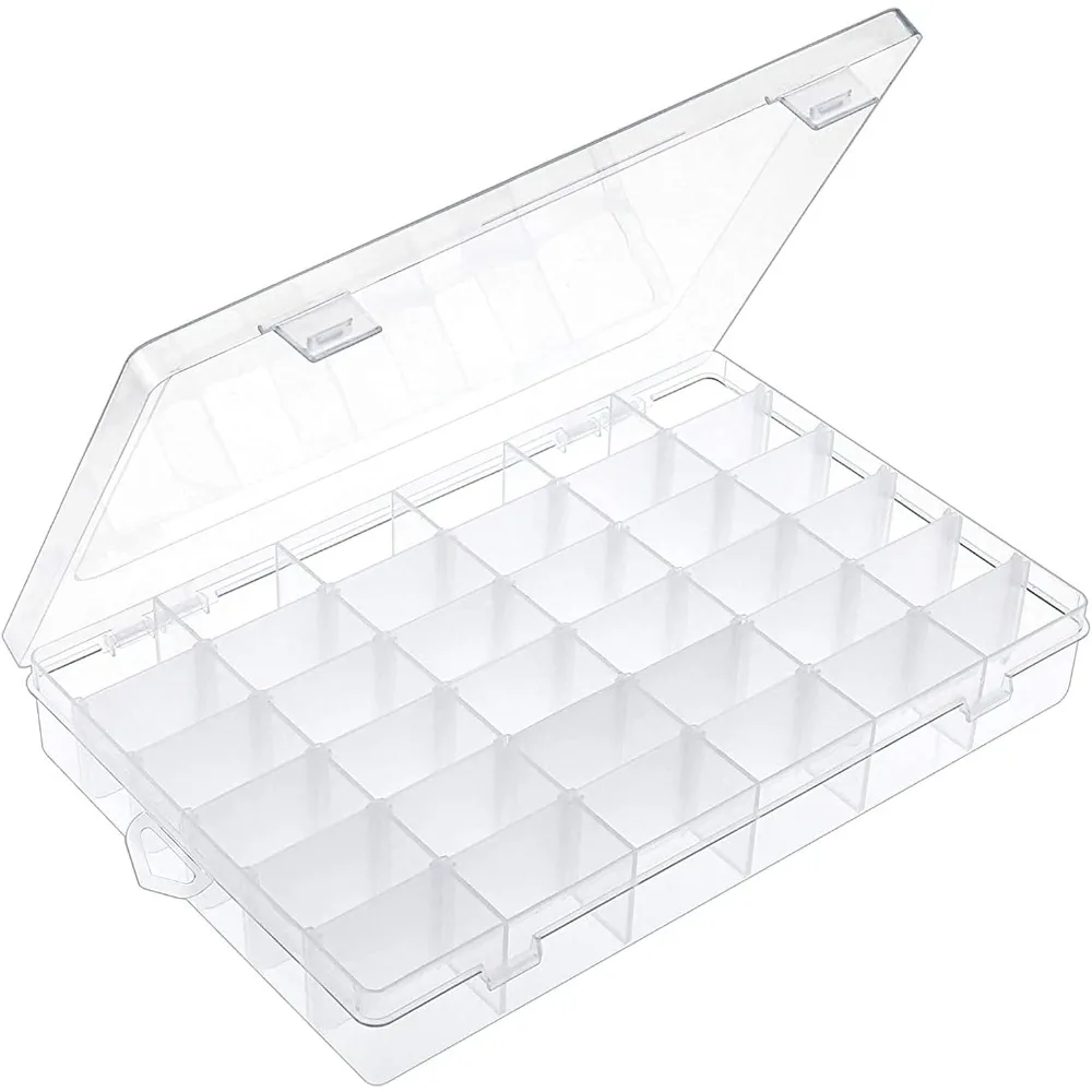 

36-compartment transparent plastic storage box with adjustable dividers, suitable for storing DIY crafts, etc