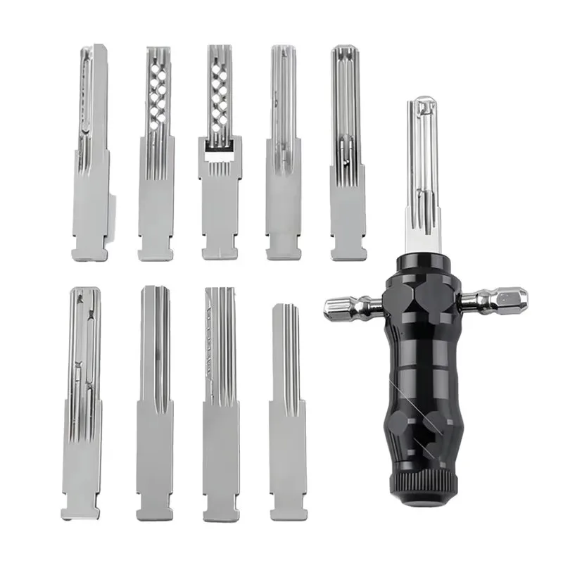 Tubular Lock Pick Set 10Pcs Stainless Steel Interchangeable Picks Professional Locksmith Hand Tools Kit Carpenter Ferramentas