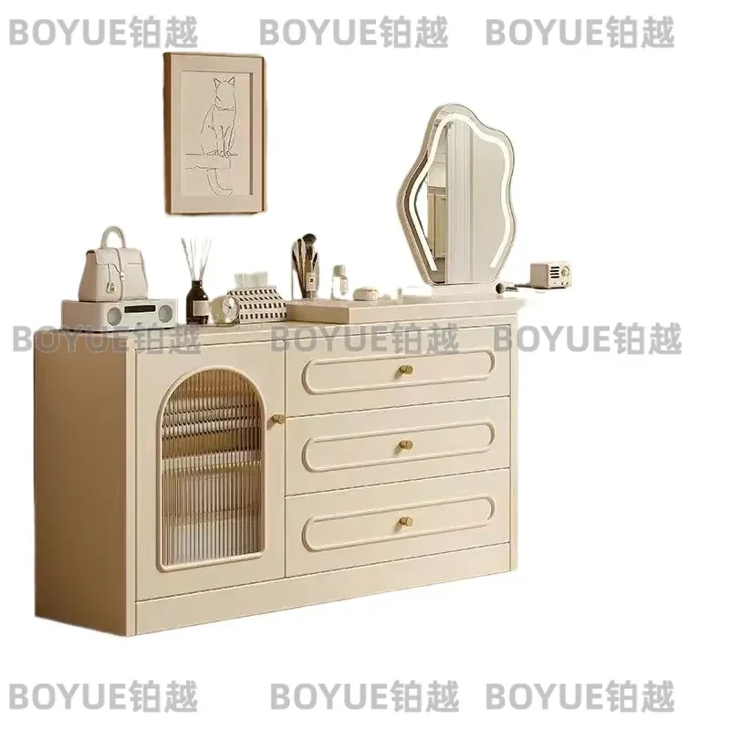 Cream Style Dresser Bedroom Modern Bedside Table Storage Cabinet Integrated Makeup Desk Simple Nightstand Furniture Home