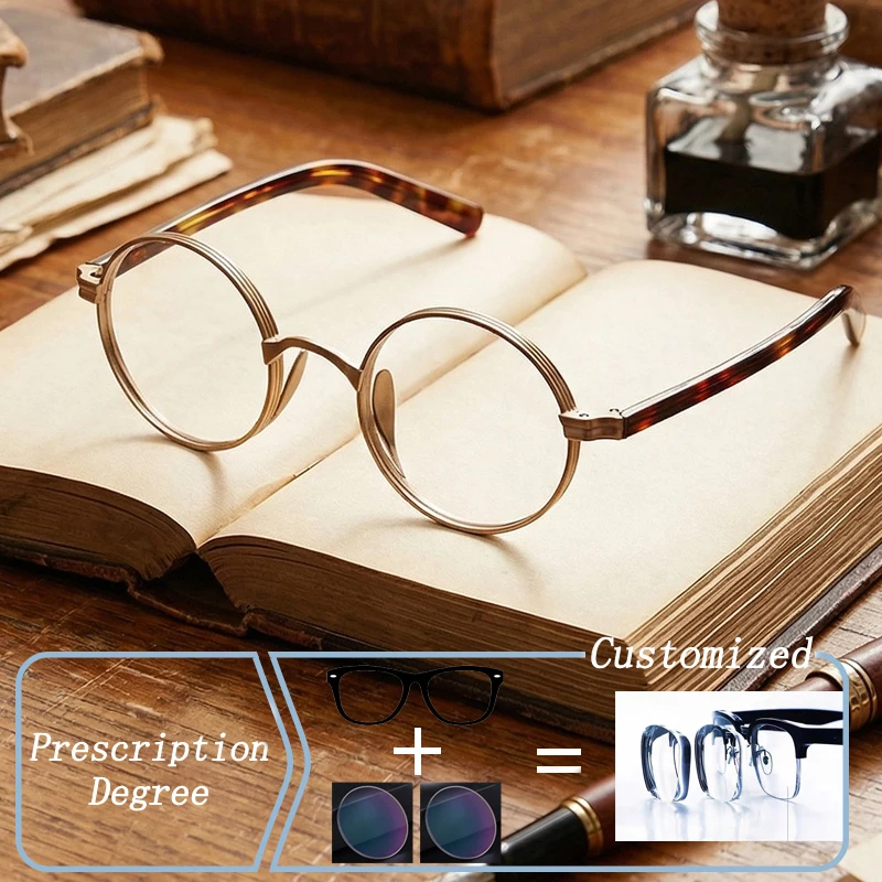 

Очки для зрения с фотохромными линзами и защитой от синего света, круглые, из ацетата, для мужчин, от близорукости, астигматизма и чтения, дизайнерские, модные