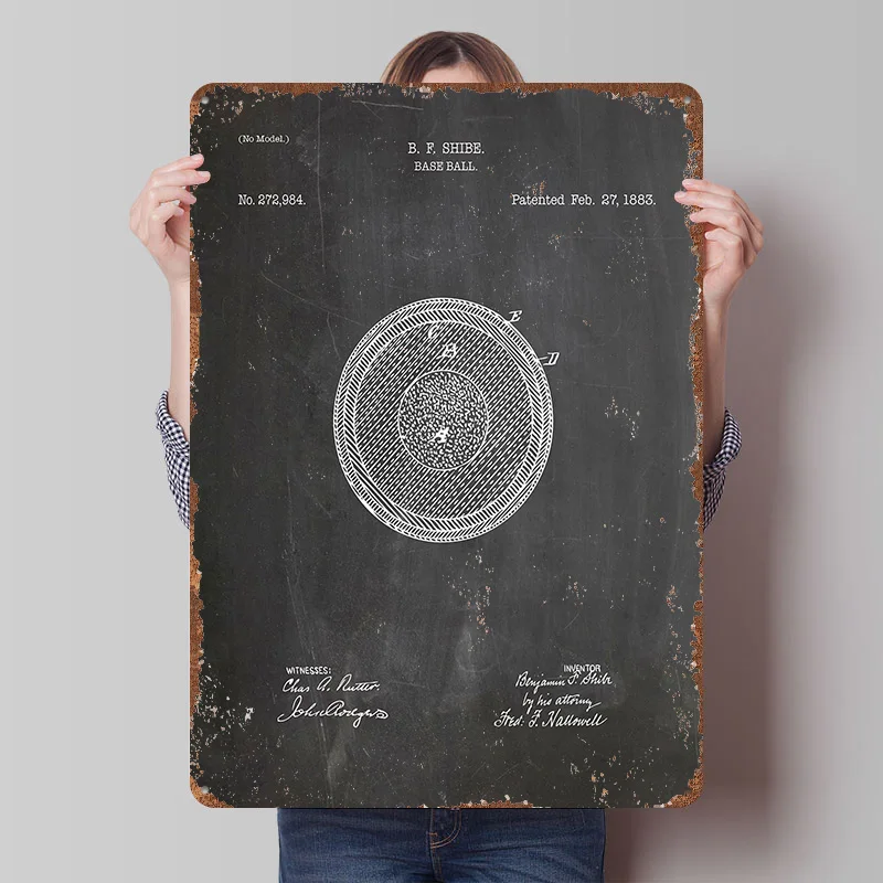 Baseball Patent Drawing - B.F. Shibe Interior Wall Decoration Items Home and Garden Bathroom Decor Bar Accessories Custom Plate