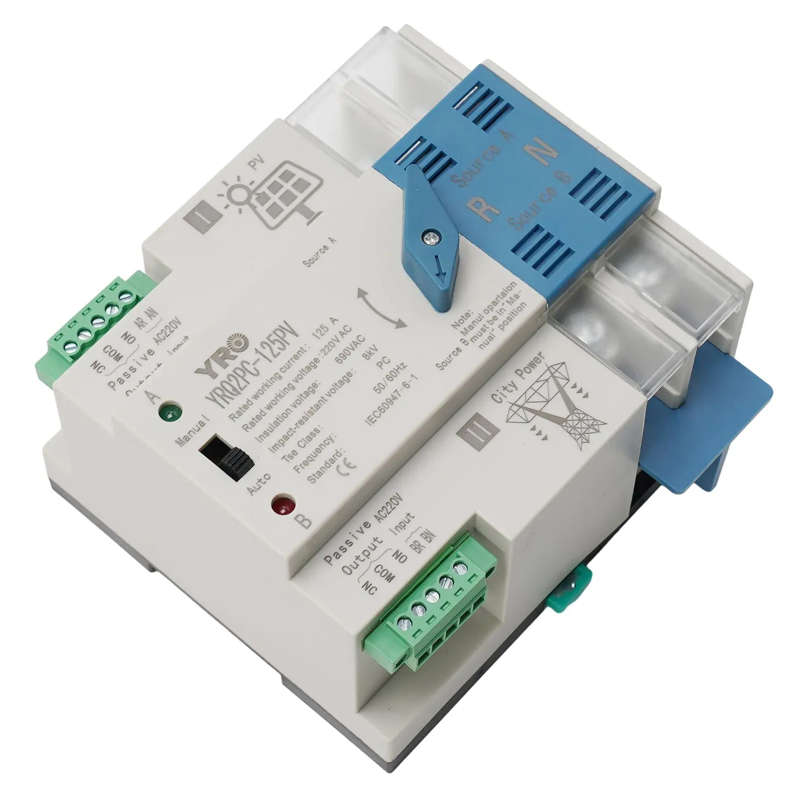 

1pcs Transfer Switch Control Switches 2P125A Automatic Changeover Switch Dual Power Generator PC Insulation Type