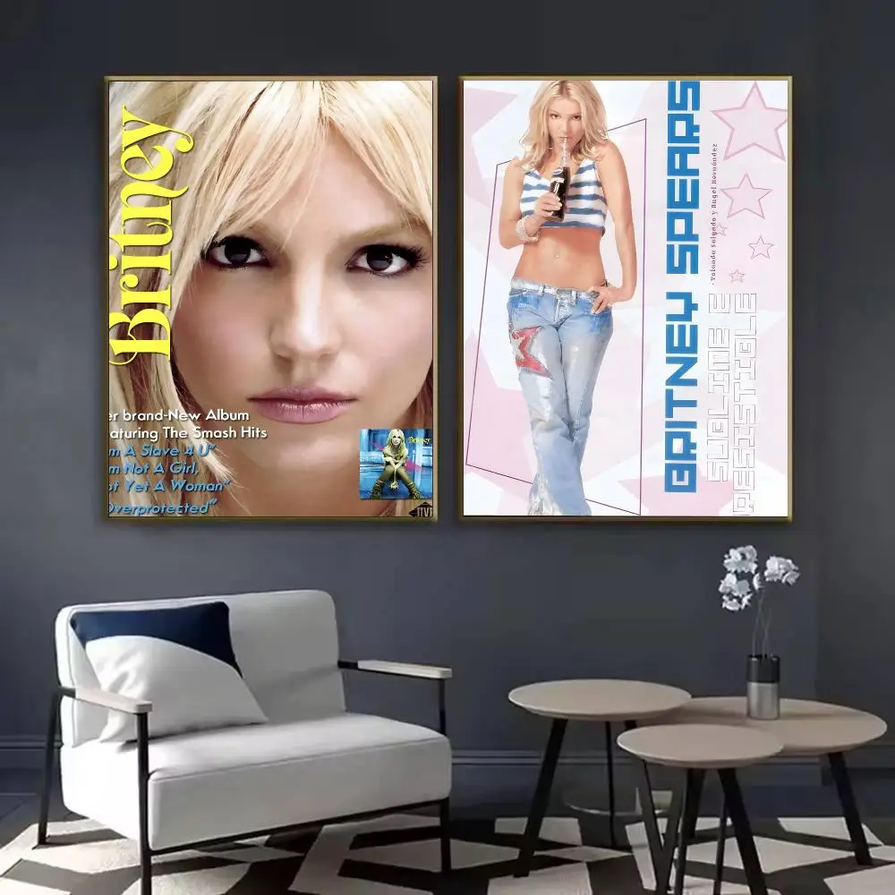 B-Britney Spears Singer Poster Waterproof Sticky Wall Art Print For Bedroom Living Room Hallway Bar Home Decor
