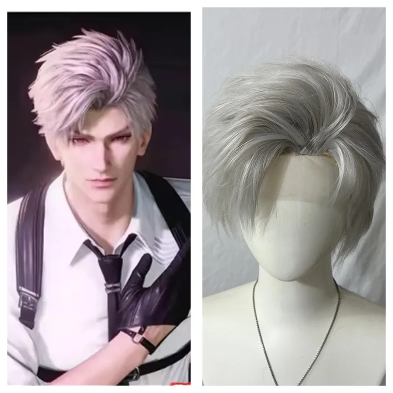 

Стильный парик Sylus Cos Love And Deepspace Relentless Conqueror, парики для косплея, аниме, короткие мужские синтетические парики по индивидуальному заказу, серый для зала