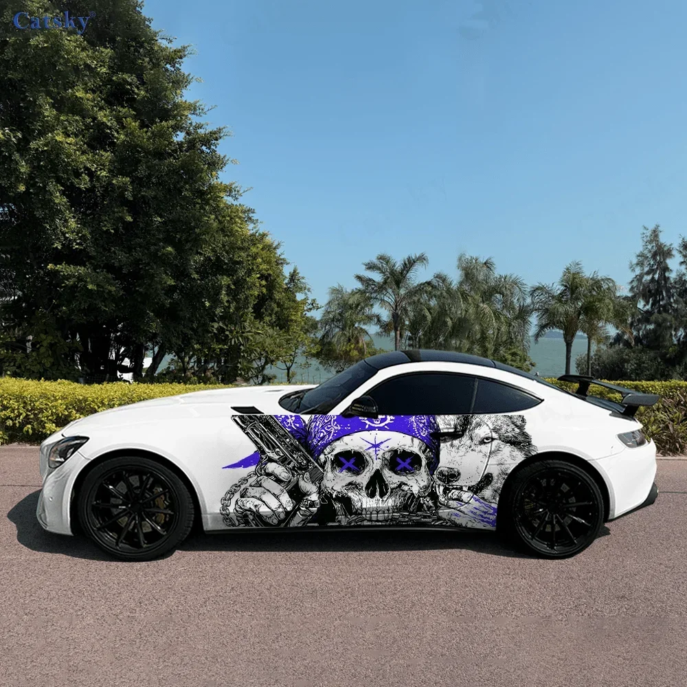 Evil Skull Wolf Car Side Sticker PVC Self Waterproof Stick, Striking Auto Exterior Accessories Decor Protect Gift for Car Lover