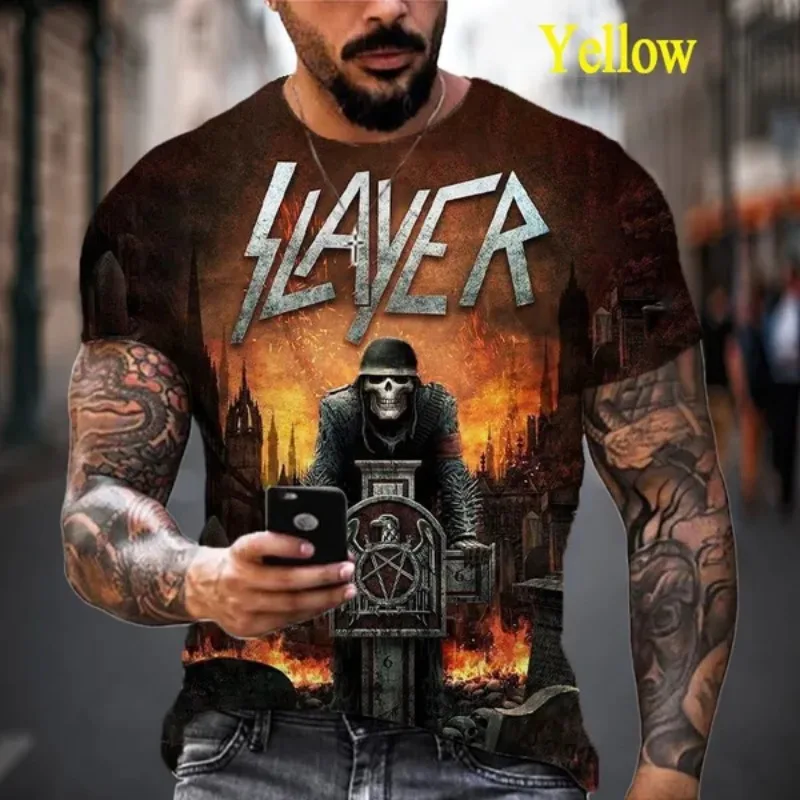 Heavy Metal Rock Band Slayer 3D Printed Men\'s Casual Hip Hop Crew Neck Cool Short Sleeve Style T-Shirt Cosplay Men\'s Clothing