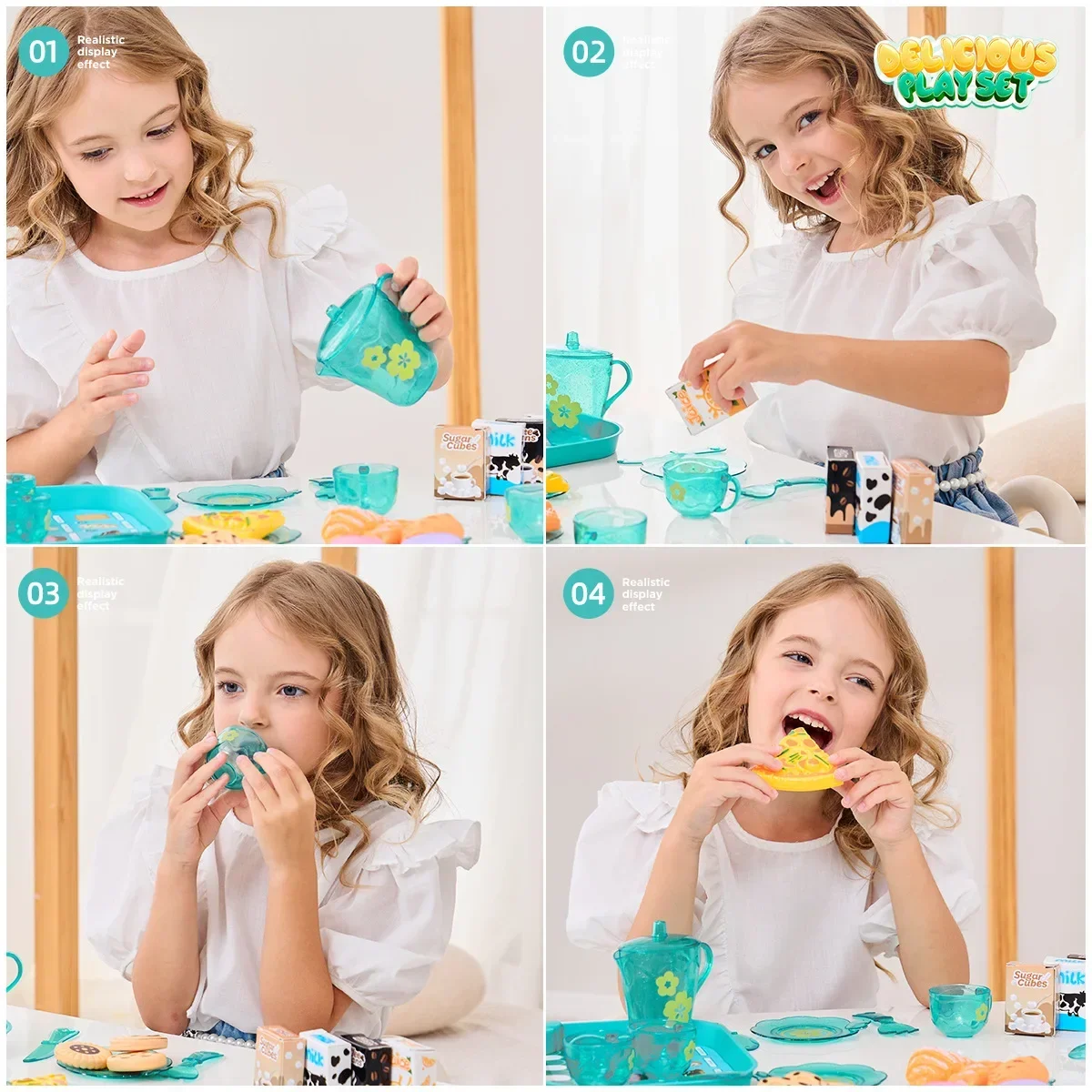 Girl Pretend Play Simulation Food Cake Snack Set Tableware Play House Outdoor Kitchen DIY Afternoon Tea Game Toy for Kids Gifts