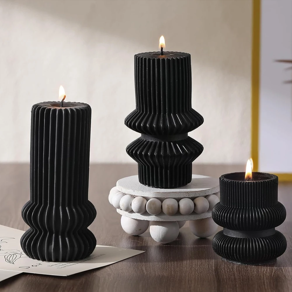 DIY European Style Geometric Roman Pillar Scented Candle Plaster Ornaments Mold Striped Cylindrical Silicone Candle Mold